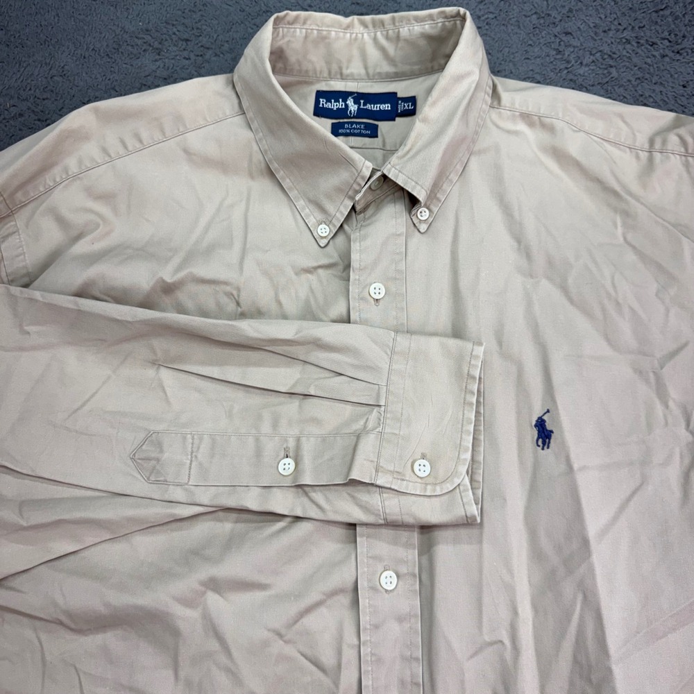 Ralph Lauren Button Down Shirt Mens XL Tan Blake Long Sleeve Cotton Chino Khaki